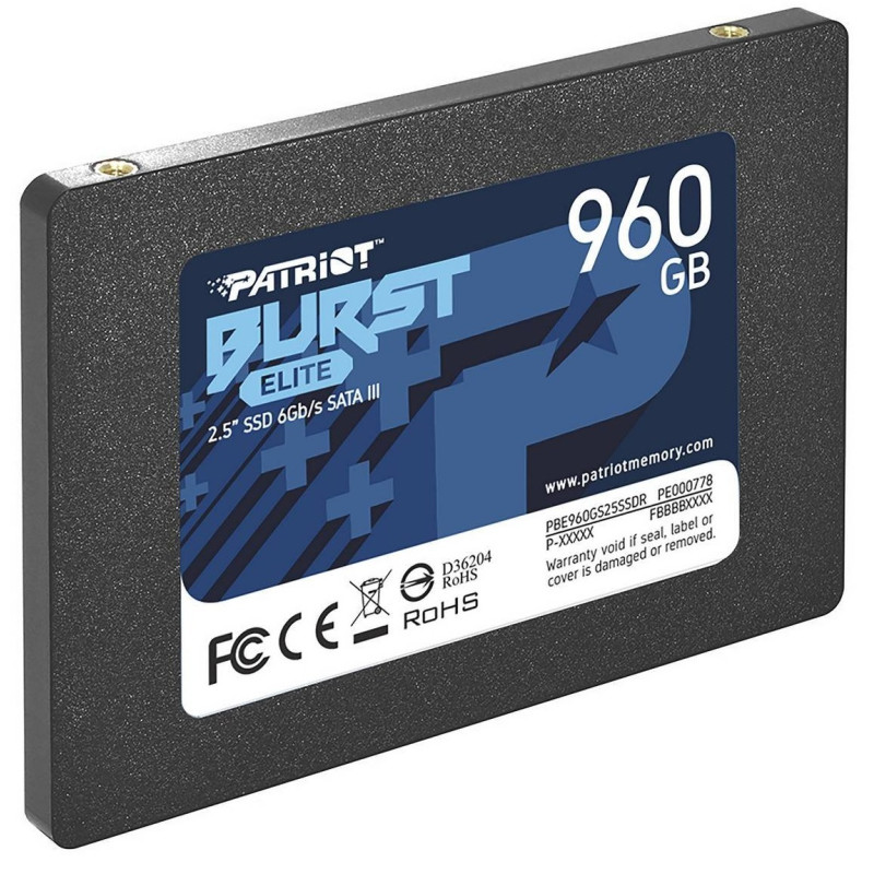 Твердотільний накопичувач SSD 960Gb, Patriot Burst Elite, SATA3, 2.5", 3D TLC, 450/320 МБ/с (PBE960GS25SSDR)