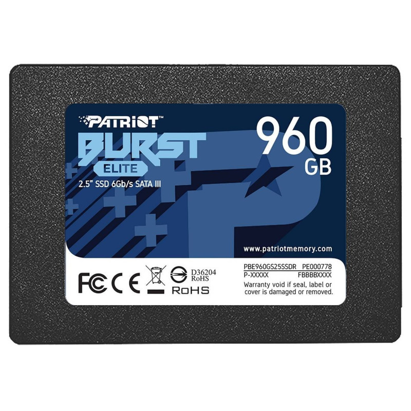 Твердотільний накопичувач SSD 960Gb, Patriot Burst Elite, SATA3, 2.5", 3D TLC, 450/320 МБ/с (PBE960GS25SSDR)