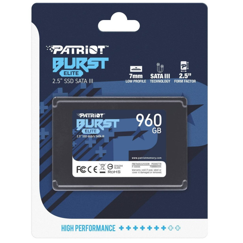 Твердотільний накопичувач SSD 960Gb, Patriot Burst Elite, SATA3, 2.5", 3D TLC, 450/320 МБ/с (PBE960GS25SSDR)