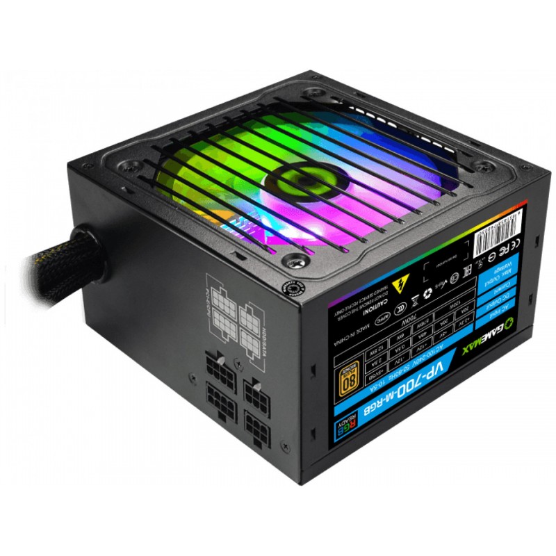 Блок живлення 700 Вт, GameMax VP-700 RGB, Black, напівмодульний, 80+ Bronze, Active PFC, 12 см, 3xMolex / 5xSATA / 2x2+6-pin / 1x4+4-pin / 1x20+4-pin, захист OVP / UVP / OCP / OLP / OPP / SCP (VP-700-M-RGB)