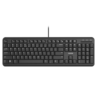 Клавіатура Canyon HKB-20, Black, USB, компактна, 104 кнопки, 13 мультимедіа-функцій, безшумні клавіші з преміальними перемикачами, 1.8 м (CNS-HKB02-RU)