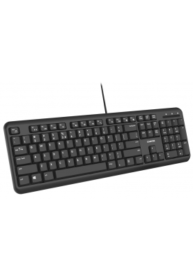 Клавіатура Canyon HKB-20, Black, USB, компактна, 104 кнопки, 13 мультимедіа-функцій, безшумні клавіші з преміальними перемикачами, 1.8 м (CNS-HKB02-RU)