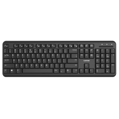 Клавіатура Canyon HKB-W20, Black, USB, бездротова, тихі перемикачі, 104 кнопки, 13 мультимедійних кнопок, 2xAAA (CNS-HKBW02-RU)