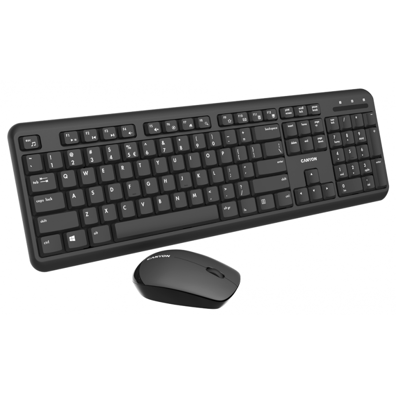 Комплект бездротовий Canyon SET-W20 Black, клавіатура (104 клавіші, тихі перемикачі, 13 мультимедіа-функцій) + миша (оптична, 1200 dpi) (CNS-HSETW02-RU)