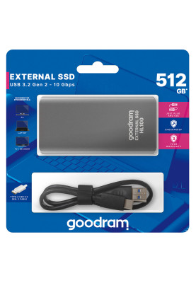 Зовнішній накопичувач SSD, 512Gb, Goodram HL100, Gray, USB 3.2, TLC, 450/420 MB/s (SSDPR-HL100-512)