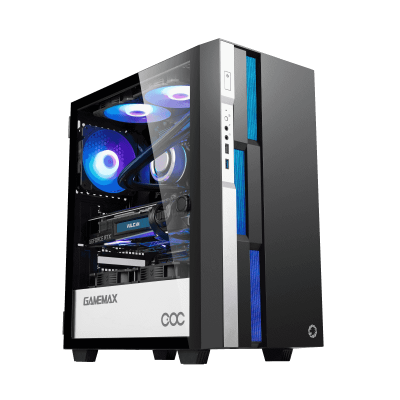Корпус GameMax Brufen C3 BW Black, Midi Tower, без БЖ, для ATX / Micro ATX / Mini ITX, 1xUSB 2.0, 1xUSB 3.0, 1x120 мм ARGB Fan, 1xCOC Turbo Fan, бічна панель із загартованого скла