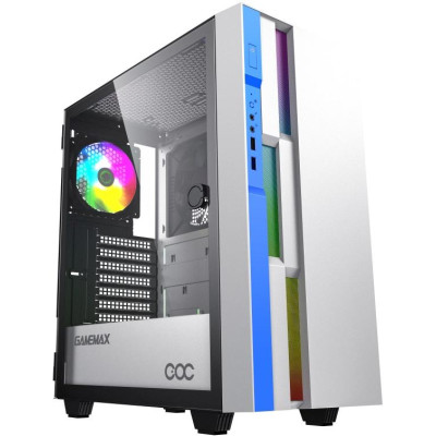Корпус GameMax Brufen C3 WB White, Midi Tower, без БЖ, для ATX / Micro ATX / Mini ITX, 1xUSB 2.0, 1xUSB 3.0, 1x120 мм ARGB Fan, 1xCOC Turbo Fan, бічна панель із загартованого скла