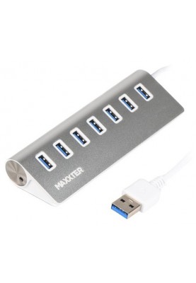Концентратор USB 3.0 Maxxter HU3A-7P-01 USB 3.0, 7 портів, метал, сріблястий