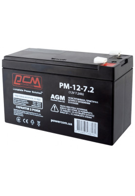 Батарея для ДБЖ 12В 7.2Ач PowerCom, PM12-7.2AH, ШхДхВ 150x64x94