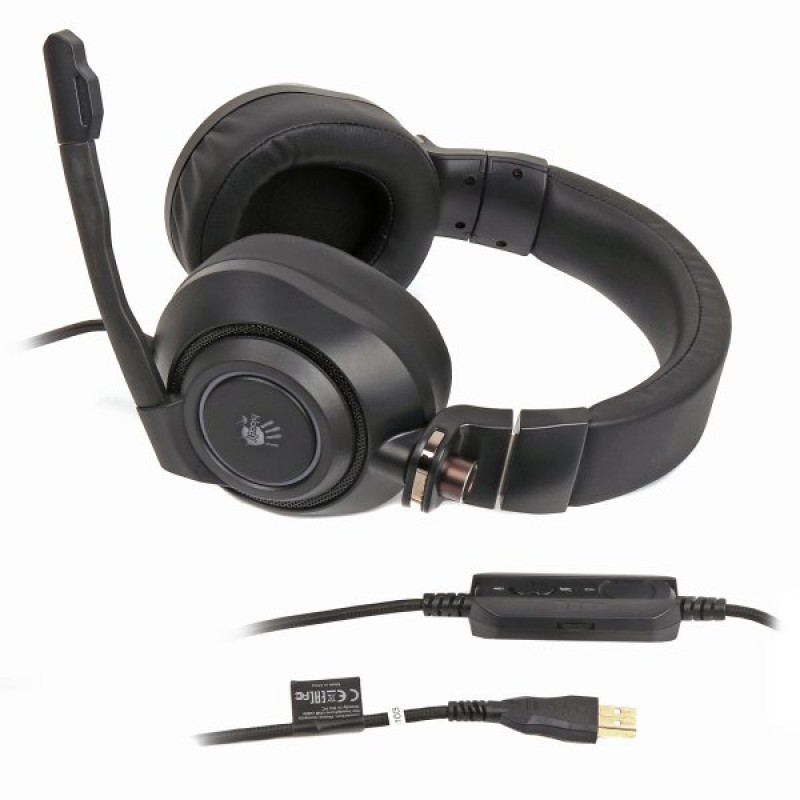 Навушники Bloody G580, Black, мікрофон, USB, складна конструкція, підтримка звуку 7.1, RGB підсвічування, накладні, кабель 2 м