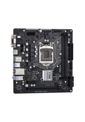 Мат.плата 1200 (H470) ASRock H470M-HDV, H470, 2xDDR4, Int.Video(CPU), 4xSATA3, 1xPCI-E 16x 3.0, 1xPCI-E 1x 3.0, ALC897, RTL8111H, 4xUSB3.2/6xUSB2.0, VGA/DVI-D/HDMI, MicroATX