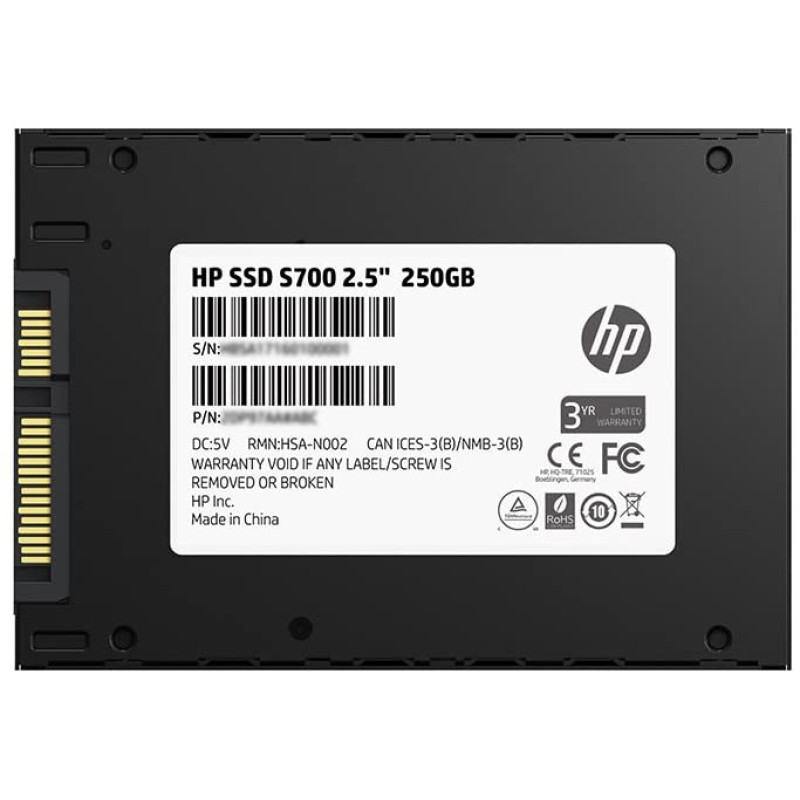 Твердотільний накопичувач 250Gb, HP S700, SATA3, 2.5", 3D TLC, 555/515 MB/s (2DP98AA)