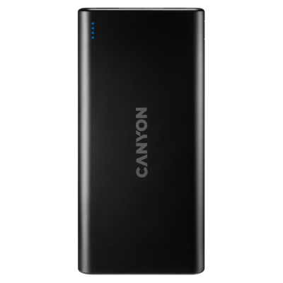Універсальна мобільна батарея 10000 mAh, Canyon PB-106, Black, 2xUSB (5V / 2.1A), кабель micro-USB / USB Type-C (CNE-CPB1006B)