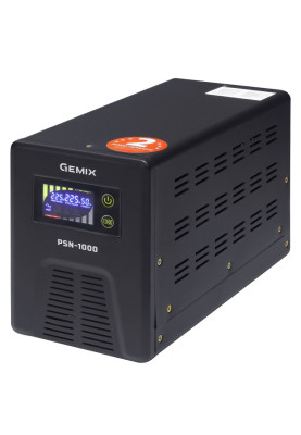 Джерело безперебійного живлення Gemix PSN-1000 Black, 1000 ВА, 600 Вт, чиста синусоїда, 2 розетки, зовнішня батарея 12 В / 24-200 Аг (PSN1000VA)