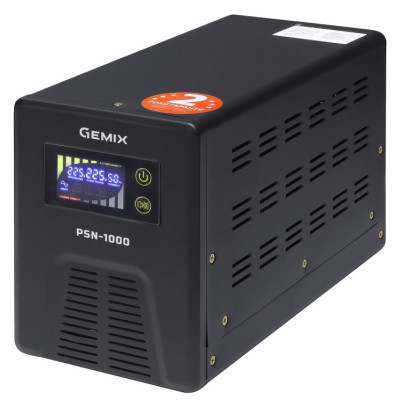 Джерело безперебійного живлення Gemix PSN-1000 Black, 1000 ВА, 600 Вт, чиста синусоїда, 2 розетки, зовнішня батарея 12 В / 24-200 Аг (PSN1000VA)