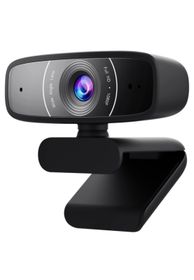 Веб-камера Asus Webcam C3, Black, 1920x1080/30 fps, мікрофон з фільтрацією навколишніх шумів, ширококутний об'єктив з постійним фокусом, універсальне кріплення, USB, 1.5 м