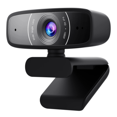 Веб-камера Asus Webcam C3, Black, 1920x1080/30 fps, мікрофон з фільтрацією навколишніх шумів, ширококутний об'єктив з постійним фокусом, універсальне кріплення, USB, 1.5 м
