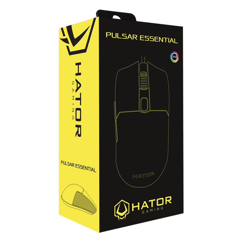 Миша Hator Pulsar Essential, Black, USB, оптична (сенсор PixArt PMW3327), 400 - 6200 dpi, RGB підсвічування, перемикачі Huano/Kailh, вбудована пам'ять, 1.8 м (HTM-312)