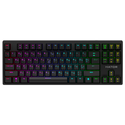 Клавіатура Hator Rockfall EVO TKL, Black, USB, оптична (перемикачі Kailh Black), 87 кнопок, RGB підсвічування, металева пластина для міцності, 1.8 м (HTK-630)