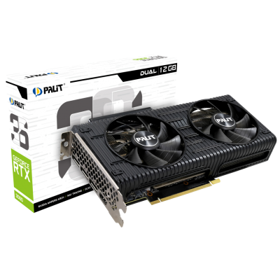 Відеокарта GeForce RTX 3060, Palit, Dual (Limited Hash Rate), 12Gb GDDR6, 192-bit, HDMI/3xDP, 1777/15000 MHz, 8-pin (NE63060019K9-190AD/LHR)