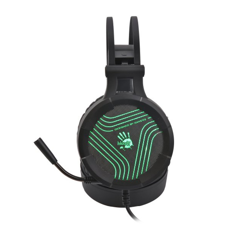 Навушники Bloody G530S, Black, з мікрофоном, зелене підсвічування, USB, накладні, кабель 2.0 м