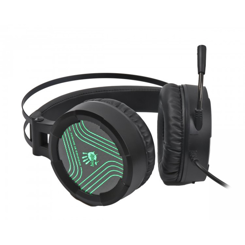 Навушники Bloody G530S, Black, з мікрофоном, зелене підсвічування, USB, накладні, кабель 2.0 м