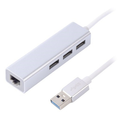 Адаптер Maxxter, Grey, USB 3.0-3*USB 3.0 (F)/RJ-45(F) Gigabit Etherne 1000 Mbps, метал (NEAH-3P-01)
