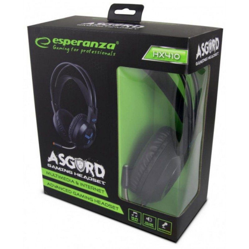 Навушники Esperanza HX410 "Asgard", Black, 3.5 мм, мікрофон, 105 дБ, 32 Ом, 2 м (EGH410)