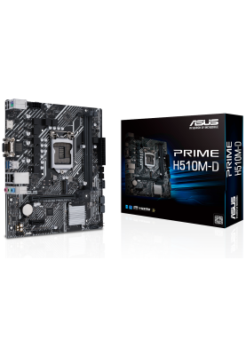 Мат.плата 1200 (H510) Asus PRIME H510M-D, H510, 2xDDR4, Int.Video(CPU), 4xSATA3, 1xM.2, 1xPCI-E 16x 4.0, 1xPCI-E 1x 3.0, ALC897, I219-V, 4xUSB3.2/6xUSB2.0, VGA/HDMI, MicroATX