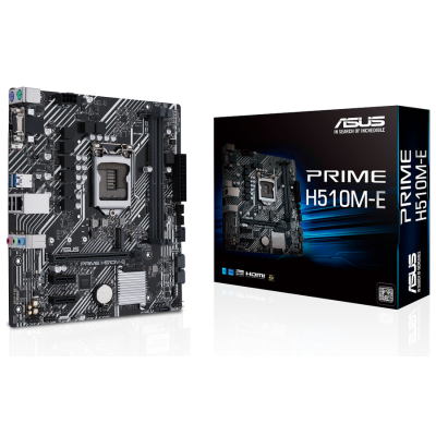 Мат.плата 1200 (H510) Asus PRIME H510M-E, H510, 2xDDR4, Int.Video(CPU), 4xSATA3, 1xM.2, 1xPCI-E 16x 4.0, 2xPCI-E 1x 3.0, ALC897, I219-V, 4xUSB3.2/6xUSB2.0, VGA/HDMI/DP, MicroATX