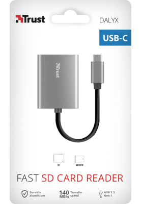 Картридер зовнішній Trust Dalyx USB Type-C, Grey, USB 3.2, для SD/microSD (24136)