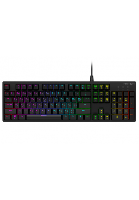 Клавіатура Hator Rockfall EVO, Black, USB, оптична (перемикачі Kailh Black), 104 кнопки, RGB підсвічування, металева пластина для міцності, 1.8 м (HTK-610)