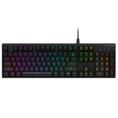 Клавіатура Hator Rockfall EVO, Black, USB, оптична (перемикачі Kailh Black), 104 кнопки, RGB підсвічування, металева пластина для міцності, 1.8 м (HTK-610)