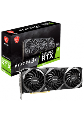 Відеокарта GeForce RTX 3060, MSI, VENTUS 3X OC (Limited Hash Rate), 12Gb GDDR6, 192-bit, HDMI/3xDP, 1807/15000 MHz, 8-pin (RTX 3060 VENTUS 3X 12G OC)