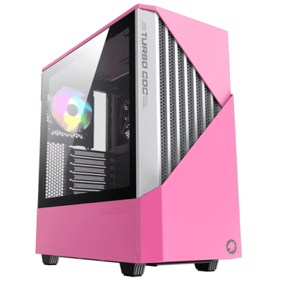 Корпус GameMax Contac COC PW Pink/White, Midi Tower, без БЖ, для EATX / ATX / Micro ATX / Mini ITX, 2xUSB 3.0, 1x120/1x140 мм ARGB Fan, 1xCOC Turbo Fan, бічна панель із загартованого скла, 438x210x468 мм