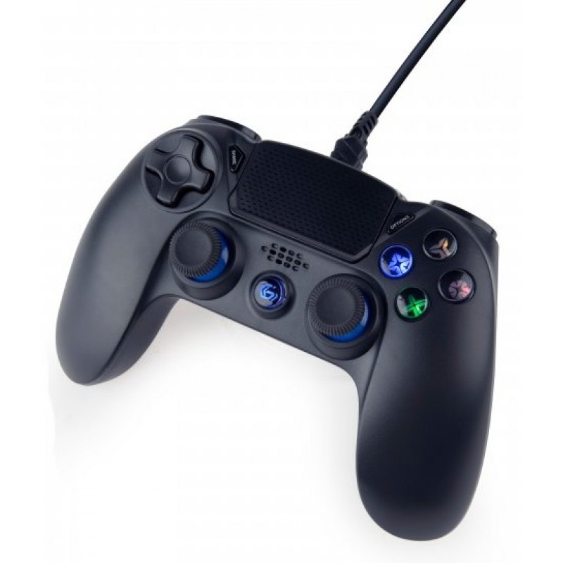 Геймпад Gembird JPD-PS4U-01, Black, USB, для PlayStation 4/PC, подвійна вібрація, аудіогніздо для гарнітури, LED підсвічування кнопок, 3 м