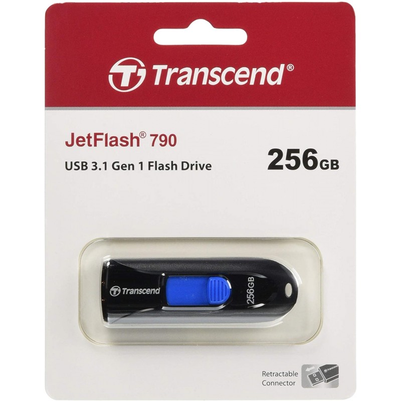 USB 3.0 Flash Drive 256Gb Transcend JetFlash 790, Black, не має ковпачка, оснащений висувним USB-роз'ємом (TS256GJF790K)