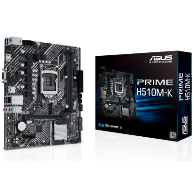 Мат.плата 1200 (H510) Asus PRIME H510M-K, H510, 2xDDR4, Int.Video(CPU), 4xSATA3, 1xM.2, 1xPCI-E 16x 4.0, 1xPCI-E 1x 3.0, ALC897, I219-V, 4xUSB3.2/6xUSB2.0, VGA/HDMI, MicroATX