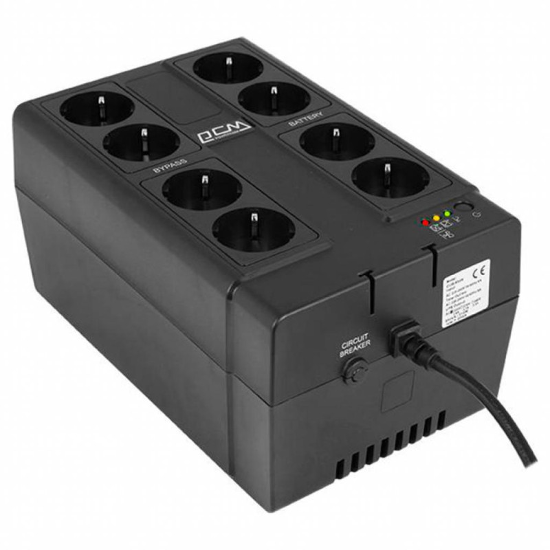 ДБЖ PowerCom CUB-850N Schuko Black, 850VA, 510W, USB, лінійно-інтерактивний, 4+4 розетка (Schuko)