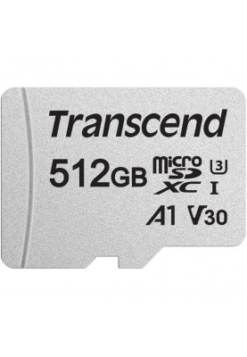 Карта пам'яті microSDXC, 512Gb, Class10 UHS-I U3 V30 A1, Transcend 300S, SD адаптер, R100/W85 MB/s (TS512GUSD300S-A)