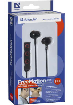 Навушники Defender FreeMotion B675, Black, Bluetooth, мікрофон, до 4 годин (63675)