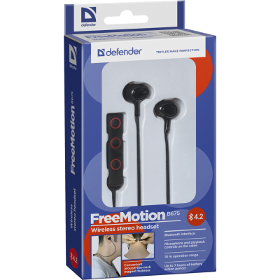 Навушники Defender FreeMotion B675, Black, Bluetooth, мікрофон, до 4 годин (63675)