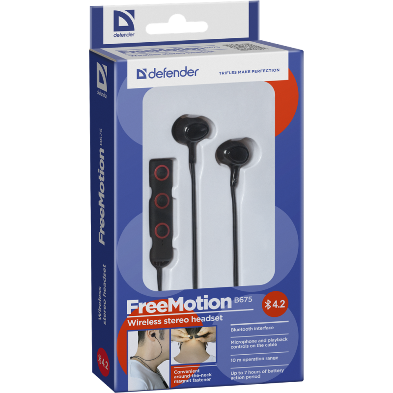 Навушники Defender FreeMotion B675, Black, Bluetooth, мікрофон, до 4 годин (63675)