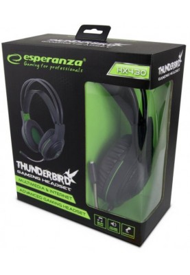Навушники Esperanza HX430 "Thunderbird", Black/Green, 3.5 мм, мікрофон, 105 дБ, 32 Ом, 2 м (EGH430)