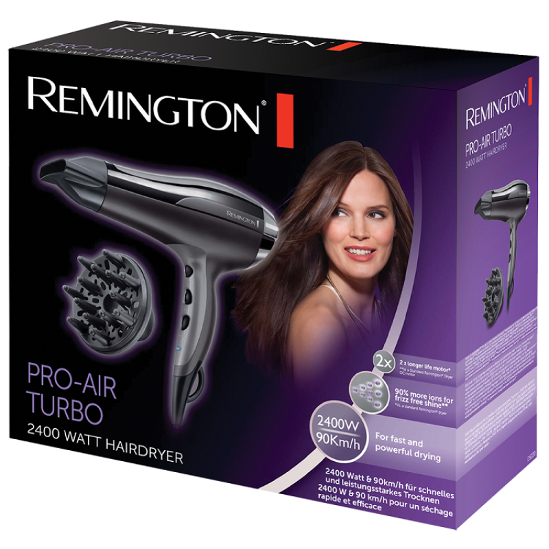 Фен Remington D5220, Black, 2400W, 2 швидкості, 3 режими, іонізація, дифузор, концентратор