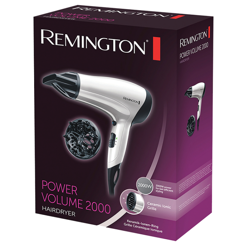 Фен Remington D3015, White/Black, 2000W, 3 режими, 2 швидкості, подача холодного повітря