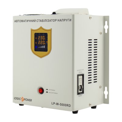 Стабілізатор LogicPower LP-W-5000RD LCD, релейний, 3000Вт/5000ВА, вхід 100-260В AC 50/60Hz, вихід 220В±10%, клеми, однофазний, настінний, 6.1 кг (10353)