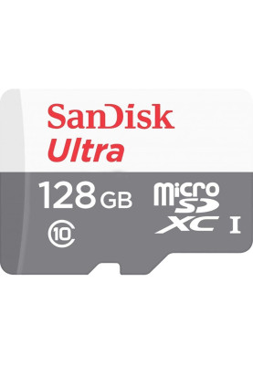 Карта пам'яті microSDXC, 128Gb, SanDisk Ultra, Class10 UHS-I U1 A1, SD адаптер, 100 / 60 MB/s (SDSQUNR-128G-GN3MA)