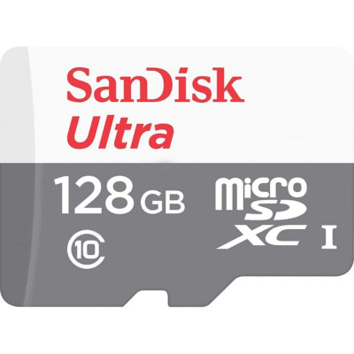 Карта пам'яті microSDXC, 128Gb, SanDisk Ultra, Class10 UHS-I U1 A1, SD адаптер, 100 / 60 MB/s (SDSQUNR-128G-GN3MA)