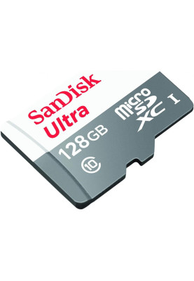 Карта пам'яті microSDXC, 128Gb, SanDisk Ultra, Class10 UHS-I U1 A1, SD адаптер, 100 / 60 MB/s (SDSQUNR-128G-GN3MA)